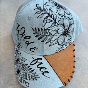 Hand painted denim floral ball cap boho botanical trucker hat